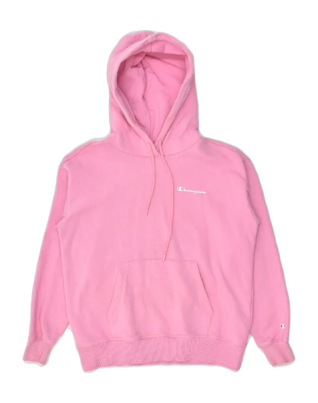 CHAMPION Womens Hoodie Jumper UK 10 Small Pink Cotton Hoodie with Front Slit Layering Stylish