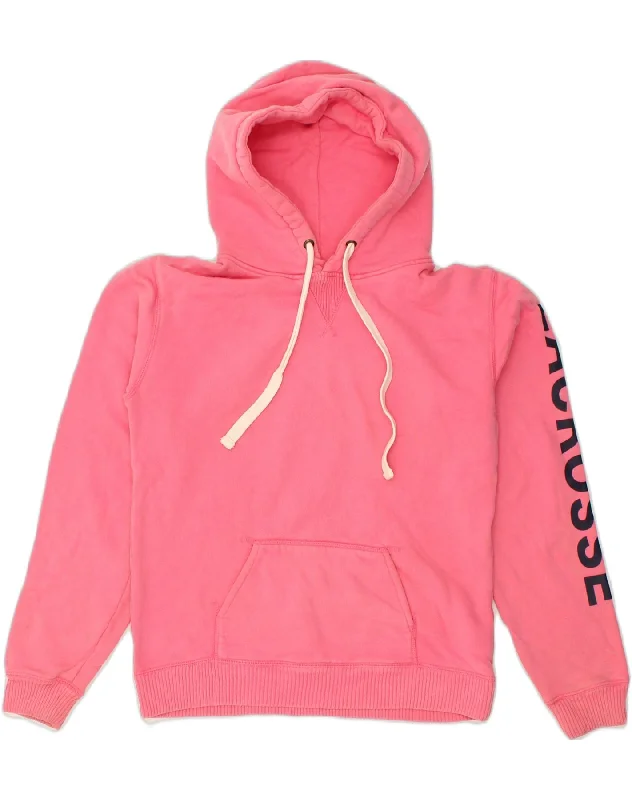 JACK WILLS Womens Graphic Hoodie Jumper UK 14 Medium Pink Cotton Hoodie with Full-Zip Functional Layering