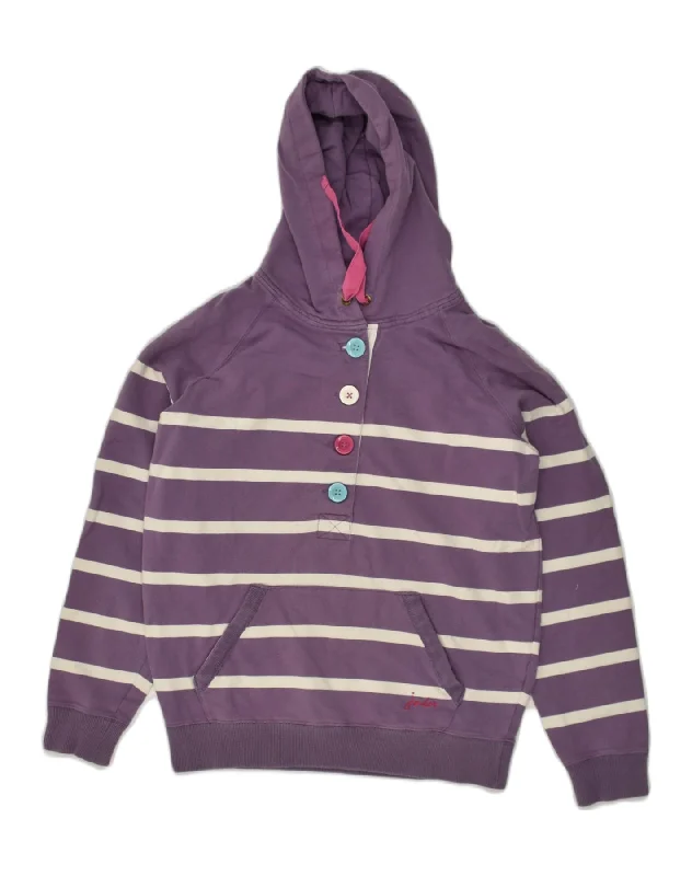 JOULES Womens Hoodie Jumper UK 10 Small Purple Striped Cotton Hoodie with Ribbed Cuffs Snug Fit Comfort