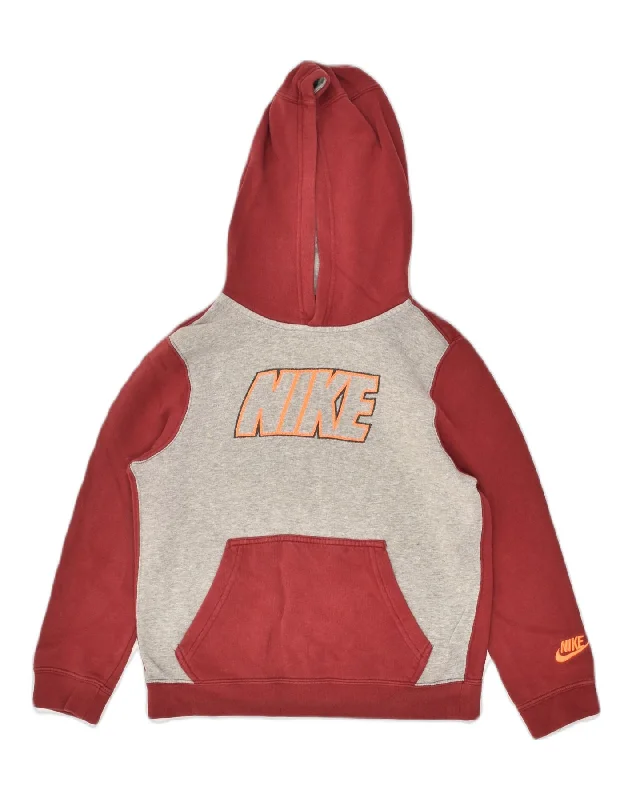 NIKE Womens Graphic Hoodie Jumper UK 8 Small Red Colourblock Cotton Hoodie with Lining Warm Insulated