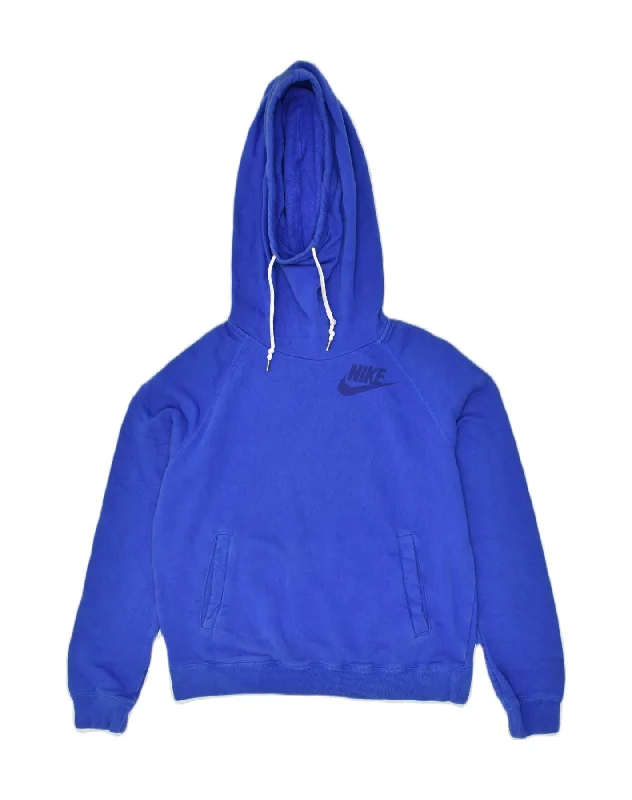 NIKE Womens Hoodie Jumper UK 16 Medium Blue Cotton Hoodie with Full-Zip Functional Layering