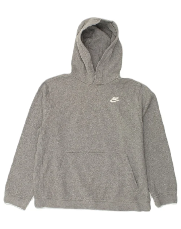 NIKE Womens Hoodie Jumper UK 18 XL Grey Cotton Hoodie with Cuffed Sleeves Snug Secure