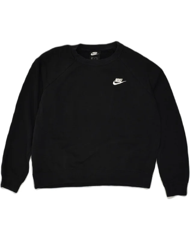 NIKE Womens Sweatshirt Jumper UK 14 Medium Black Cotton Hoodie with Pocket Utility Practical