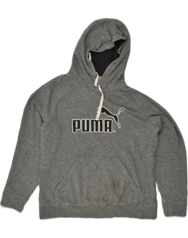 PUMA Womens Graphic Hoodie Jumper UK 14 Large Grey Hoodie with Relaxed Fit Easy Casual