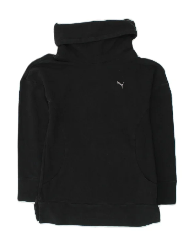 PUMA Womens Roll Neck Sweatshirt Jumper UK 8 Small Black Cotton Hoodie with Mesh Breathable Sporty