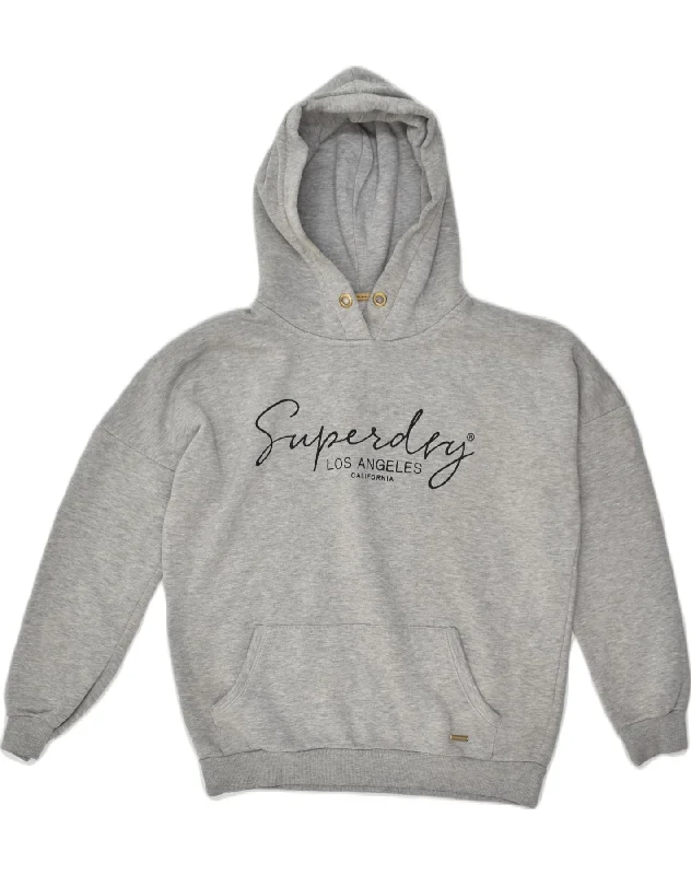 SUPERDRY Womens California Graphic Hoodie Jumper UK 10 Small Grey Cotton Hoodie with Neon Bright Vibrant