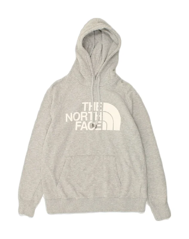 THE NORTH FACE Womens Graphic Hoodie Jumper UK 10 Small Grey Cotton Hoodie with Cropped Fit Short Trendy