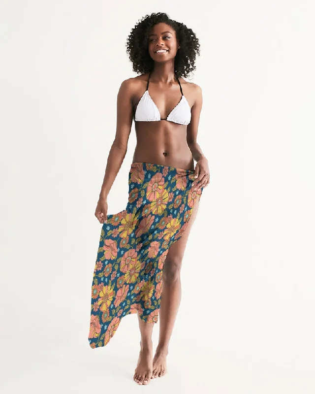 Women's 70s Retro Floral Swimsuit Cover Up Sarong Adjustable Swim Top