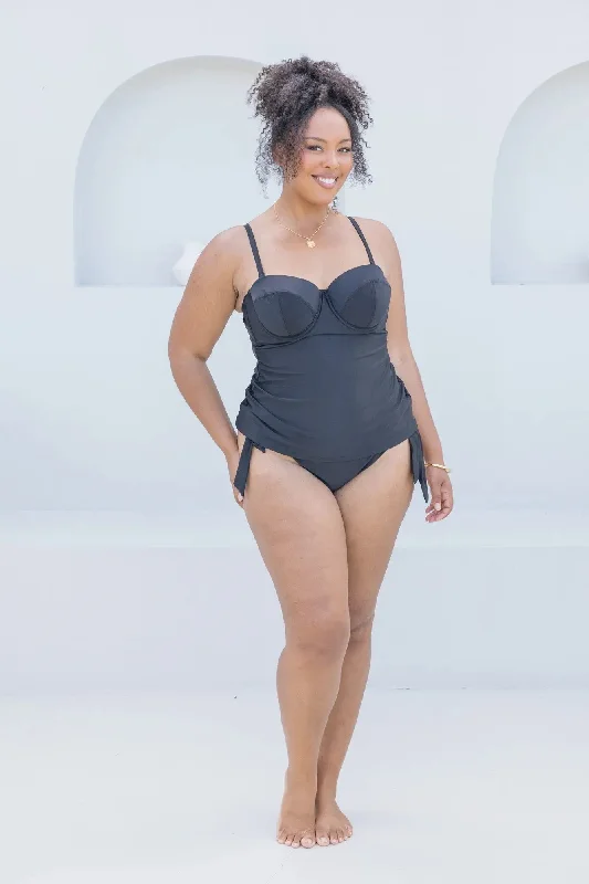 Black Tankini Color-Block Bikini