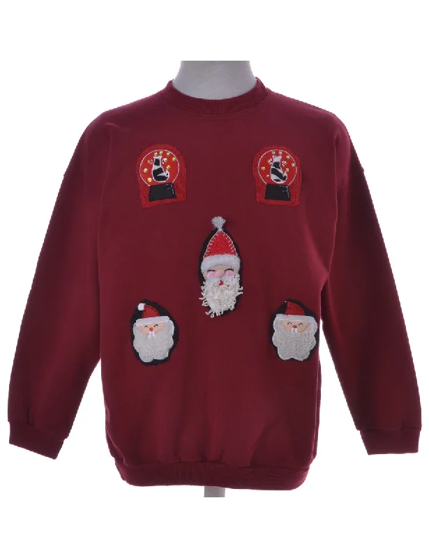 Burgundy Appliqué Christmas Sweatshirt Hoodie with Slim Fit Tailored Modern