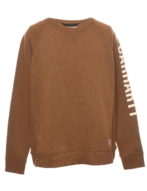 Carhartt Brown Plain Sweatshirt - XL Hoodie with Belted Waist Structured Tailored