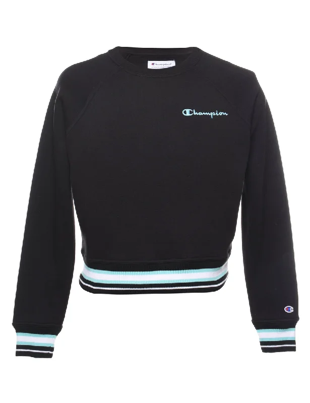 Champion Black & White Contrast Sweatshirt - S Hoodie with Thumb Holes Functional Cozy