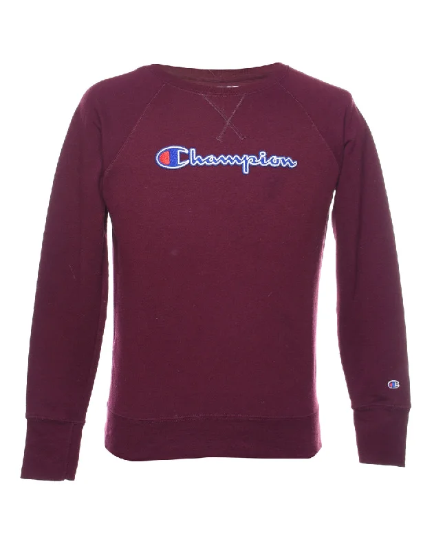 Champion Plum Classic Sweatshirt - S Hoodie with Frayed Bohemian Relaxed