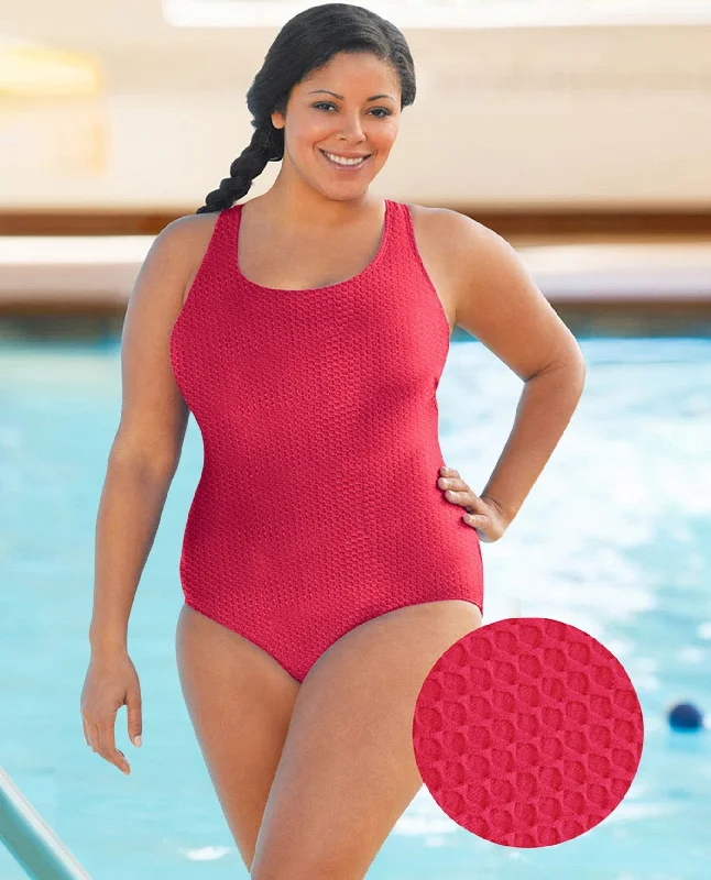 CHLORINE RESISTANT AQUAMORE SOLID TEXTURED SCOOP NECK PLUS SIZE SWIMSUIT Casual Swim Dress CHLORINE RESISTANT AQUAMORE SOLID TEXTURED SCOOP NECK PLUS SIZE SWIMSUIT Casual Swim Dress