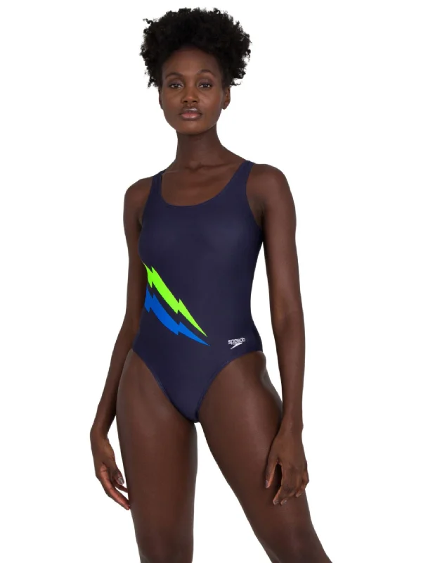 Core Placement U-Back Swimsuit - Navy/Blue/Yellow Mesh Detail Bikini