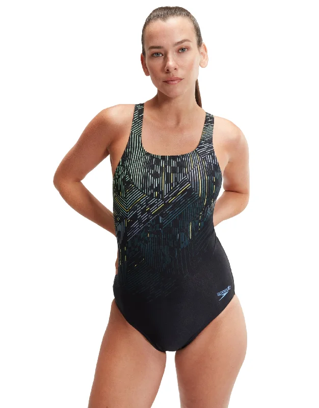 Digital Printed Medalist Swimsuit - Black/Green Vibrant Bikini Design
