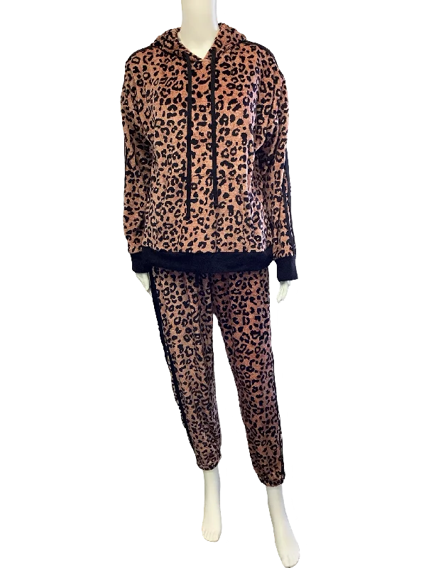 DKNY Top and Bottom Jogger Hoodie 2 PC. Animal Print Size: M Hoodie with Reflective Safety Nightwear