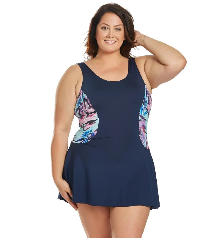 Dolfin Women's Plus Size Wisteria Palm Color Block Swim Dress Wysteria Strapless Swimsuit Top Dolfin Women's Plus Size Wisteria Palm Color Block Swim Dress Wysteria Strapless Swimsuit Top