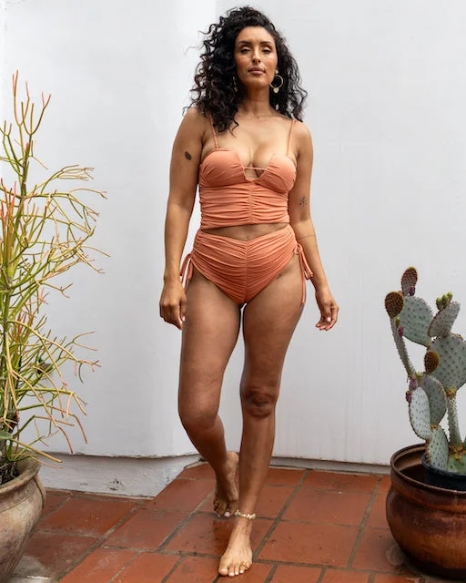 Gigi Ruched Swim Briefs Mesh Panel Swimwear