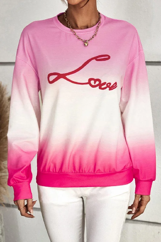 GRADIENT LOVE DROPPED SHOULDER SWEATSHIRT Hoodie with Button Classic Timeless