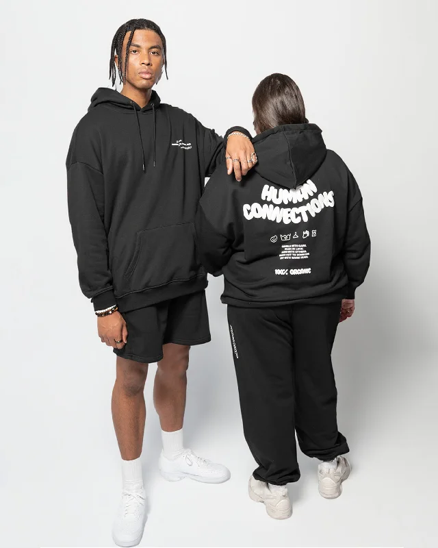 Human Connection Hoodie - Black Hoodie with Belted Waist Structured Tailored