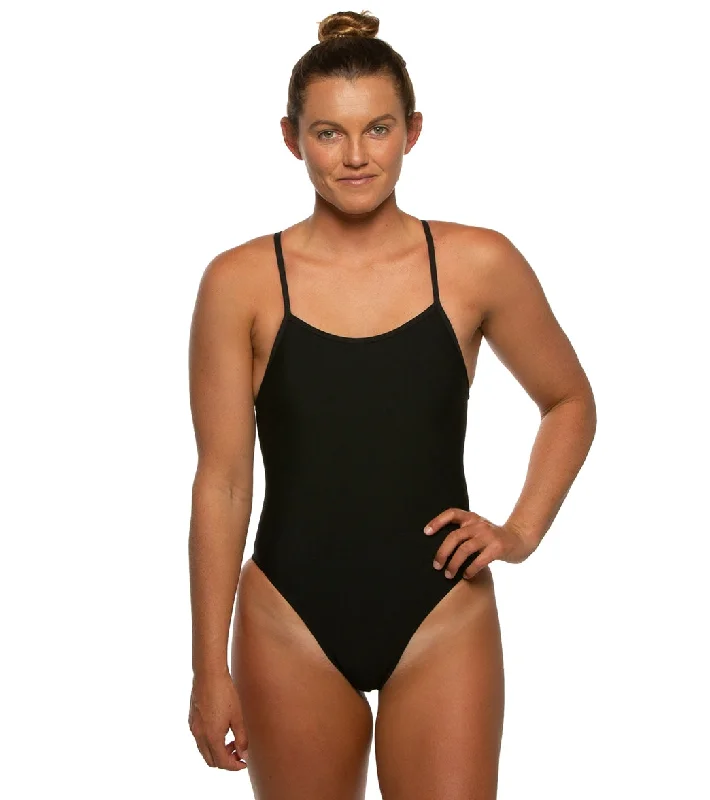 JOLYN Women's Perry Solid One Piece Swimsuit Black Classic Swimsuit Design