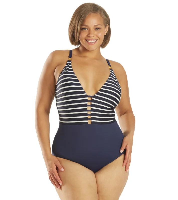 La Blanca Women's Plus Size Capri Stripe Plunge One Piece Swimsuit Tropical Print Bikini La Blanca Women's Plus Size Capri Stripe Plunge One Piece Swimsuit Tropical Print Bikini
