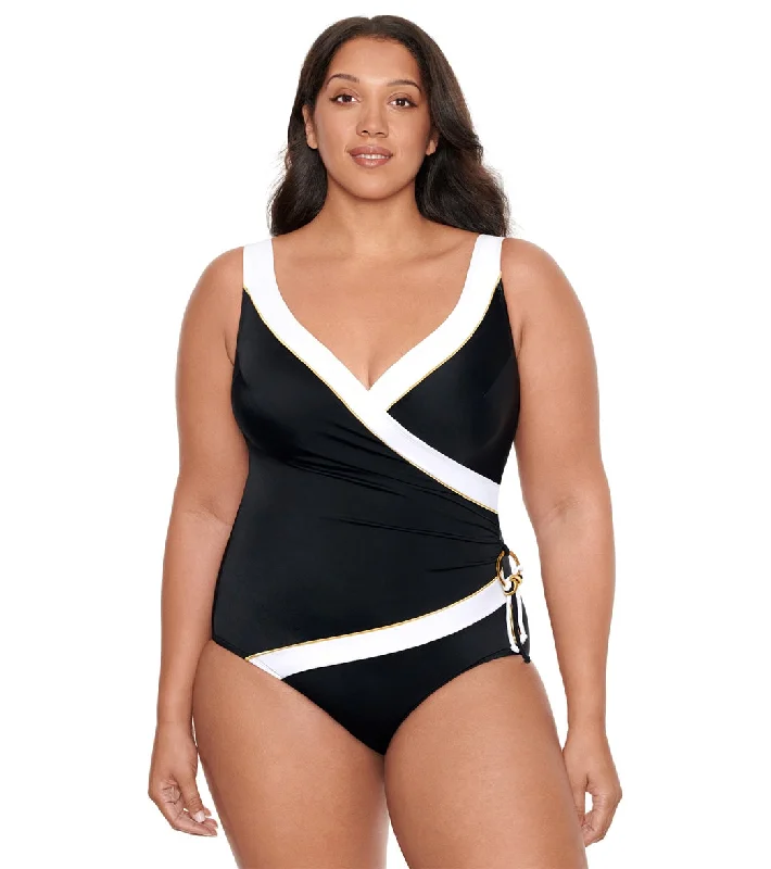 Longitude Women's Plus Size Private Party Tassel Ring Surplice One Piece Swimsuit BLW High-Waist Bikini Set Longitude Women's Plus Size Private Party Tassel Ring Surplice One Piece Swimsuit BLW High-Waist Bikini Set