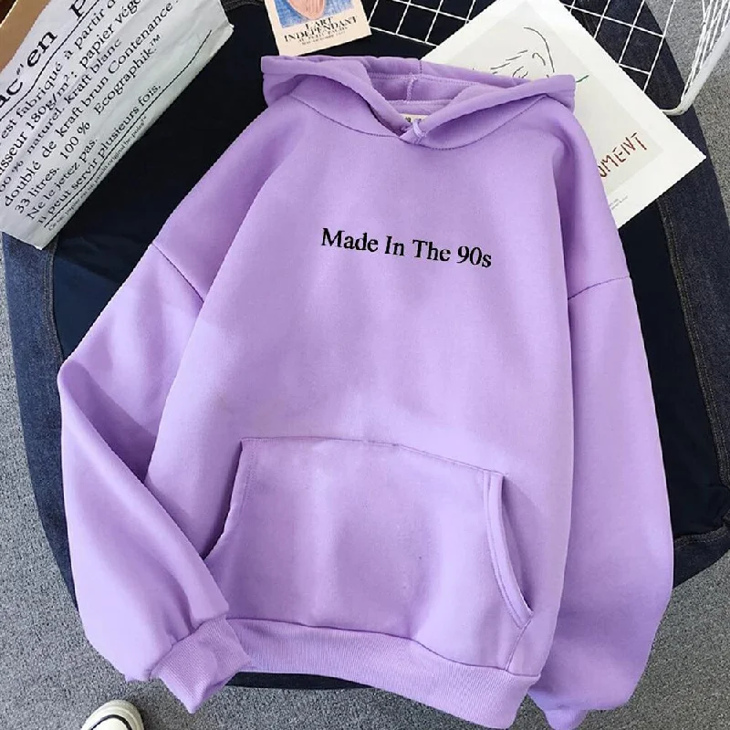 Made In The 90s Letter Print Cool Oversized Women Hoodies Sweatshirt Hoodie with Rhinestones Sparkly Elegant