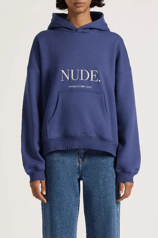 NUDE LUCY NUDE. HOODIE - INDIGO Hoodie with Rolled Sleeves Casual Relaxed