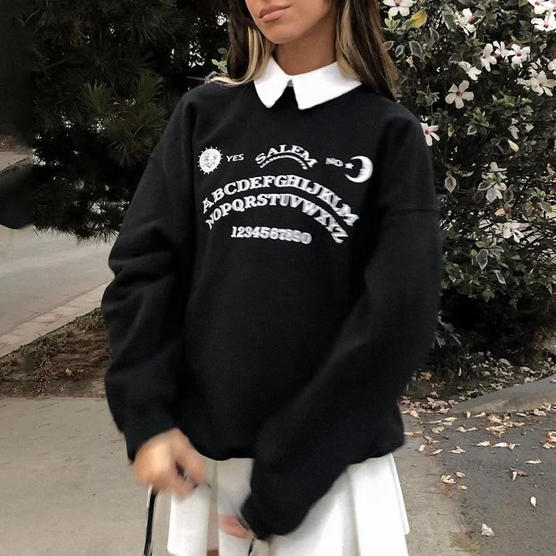 Oversized Hoodies Streetwear Chic Letter Print Long Sleeve Hoodies Hoodie with Frayed Bohemian Relaxed