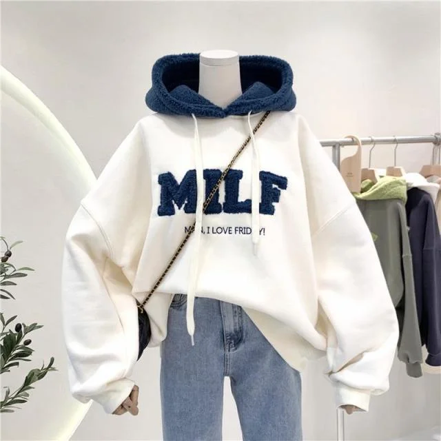 Patchwork Oversize Sweatshirt Casual Loose Thick Long Sleeve Hoodies Hoodie with Relaxed Fit Easy Casual