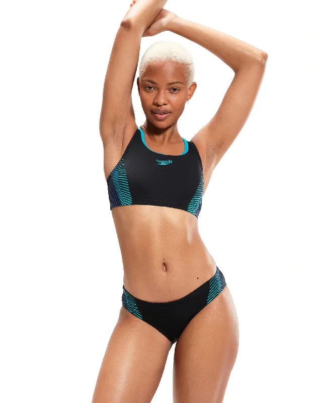 Placement 2 Piece Swimsuit - Black/Green High-Waisted Swimwear