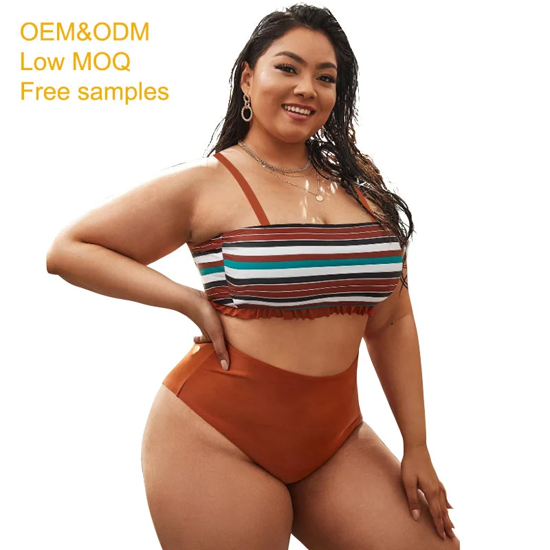 plus size bikini swimwear 2 piece xxxl open custom high waist beautiful high quality brown fashion new arrival big size swimsuit Swim Dress with Belt