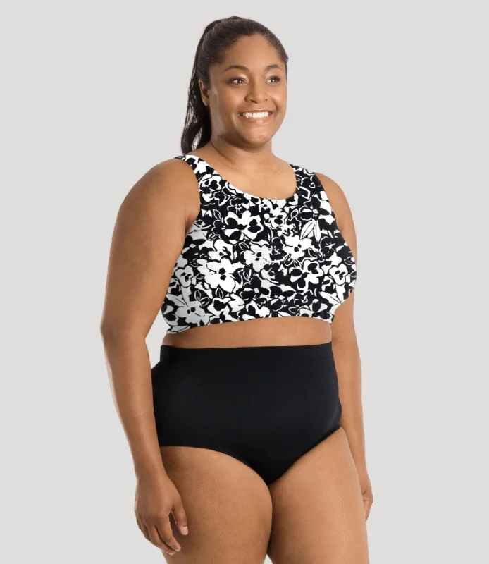 QuikEnergy Swim Bra Hibiscus Print Shiny One-Piece Swimsuit