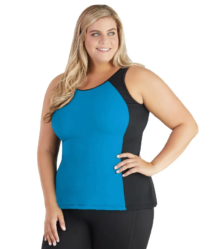 QuikEnergy Tankini Swim Top Turq and Black Mesh Swimsuit Top