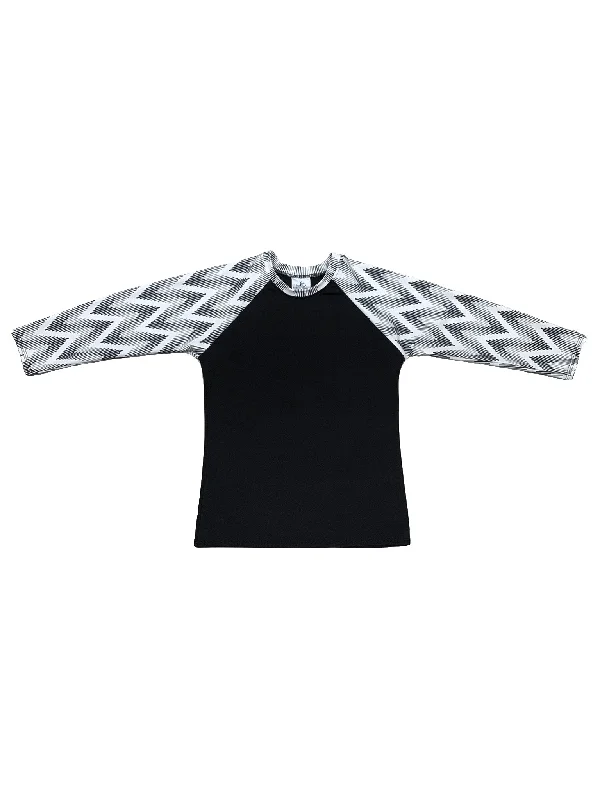 Black & White Chevron Rashguard Swim Top Shiny One-Piece Swimsuit