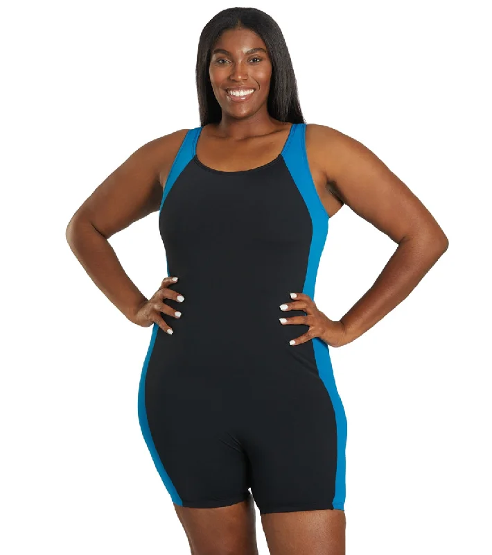 Sporti Plus Size HydroLast Chlorine Resistant Splice Scoop Back Unitard One Piece Swimsuit Black/Teal Floral Print Swimsuit Sporti Plus Size HydroLast Chlorine Resistant Splice Scoop Back Unitard One Piece Swimsuit Black/Teal Floral Print Swimsuit