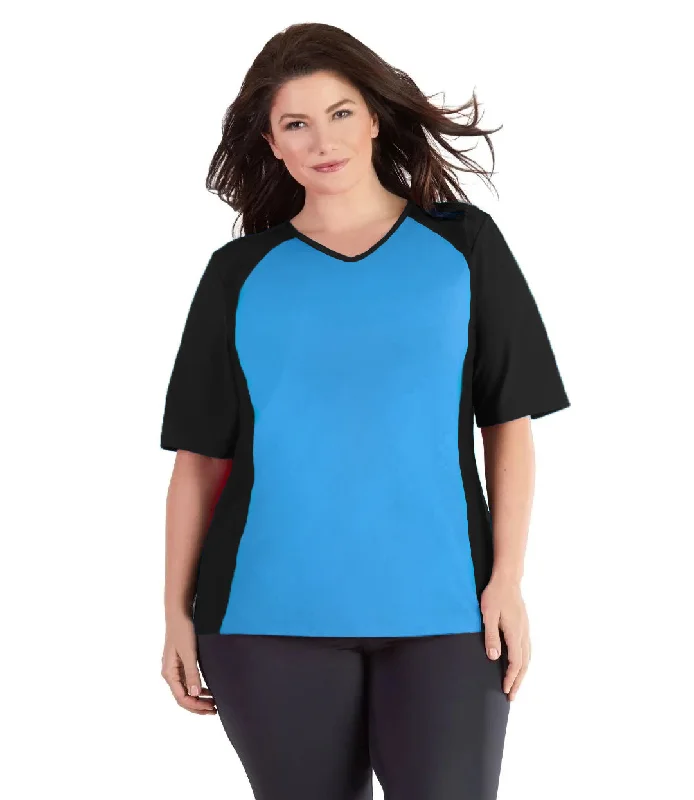 QuikEnergy Lite Swim and Beach Short Sleeve Top Turquoise Bold Color Swimsuit