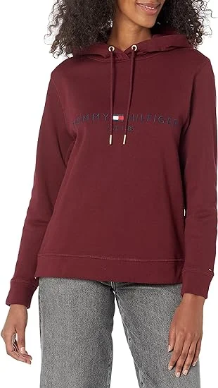 Logo Hoodie (Womens) - Deep Rogue Hoodie with Button Placket Classic Preppy