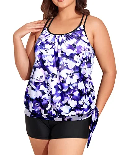 Trendy Tummy Control Tankini Women's Plus Size Two Piece Swimsuit V-Neck Swim Dress