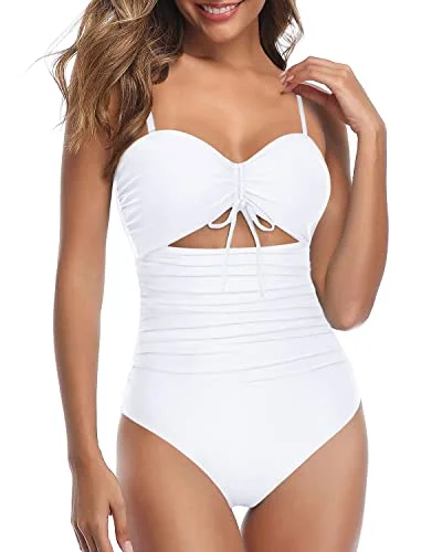 Removable Spaghetti Straps Swimsuits For Curvy Womens-White Quick-Dry Tankini
