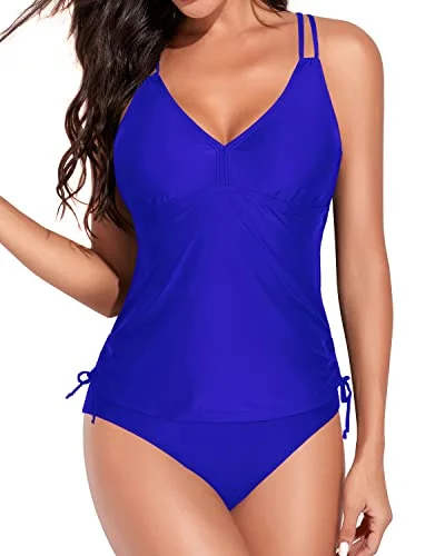 Push Up Tankini Swimsuits For Women With Bikini Bottom-Royal Blue Swimsuit with Skirt
