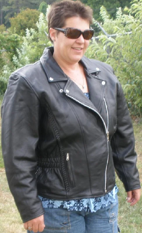 Women Leather Motorcycle Jacket Tailored Jacket Straight Jacket A-Line Jacket