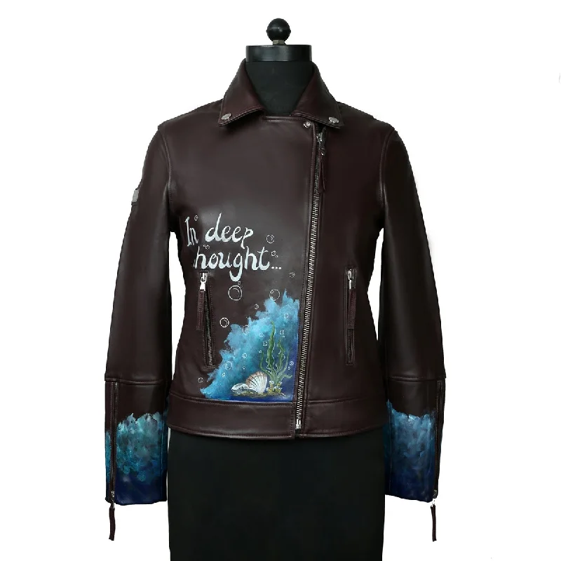 Black Handwritten Aquatic Inspired underwater Hand Painting Ladies Leather biker style Jacket By Brune & Bareskin Cotton Jacket Linen Jacket Terry Jacket Black Handwritten Aquatic Inspired underwater Hand Painting Ladies Leather biker style Jacket By Brune & Bareskin Cotton Jacket Linen Jacket Terry Jacket