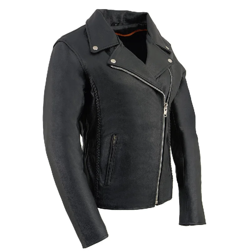 Milwaukee Leather LKL2710 Women's Classic Black Braided Motorcycle Jacket with Studded Back Denim Jacket Leather Jacket Suede Jacket Milwaukee Leather LKL2710 Women's Classic Black Braided Motorcycle Jacket with Studded Back Denim Jacket Leather Jacket Suede Jacket