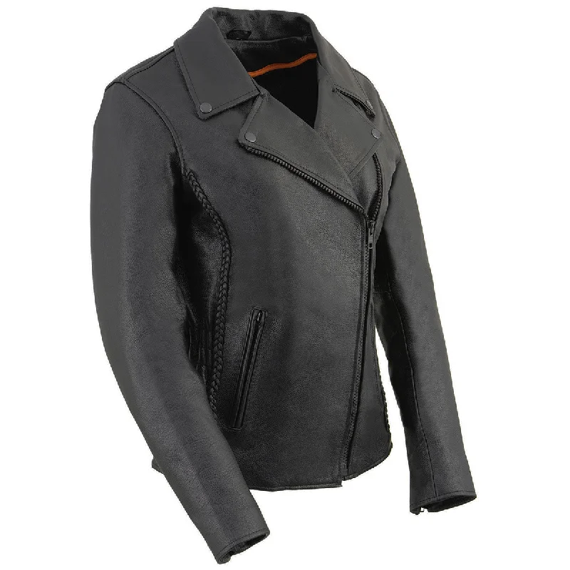Milwaukee Leather LKL2711 Women's Black Braided Leather Jacket with Stud Back Detailing Corduroy Jacket Velvet Jacket Brocade Jacket Milwaukee Leather LKL2711 Women's Black Braided Leather Jacket with Stud Back Detailing Corduroy Jacket Velvet Jacket Brocade Jacket