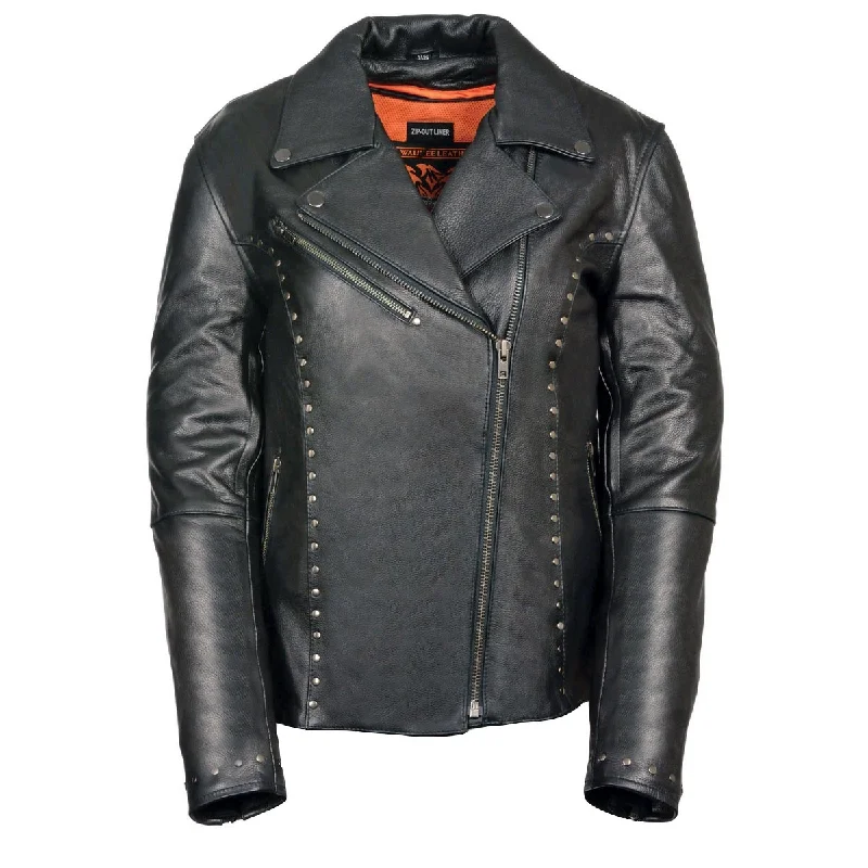 Milwaukee Leather ML1948 Women's Classic Riveted Motorcycle Black Leather Jacket Fitted Jacket Loose Jacket Oversized Jacket Milwaukee Leather ML1948 Women's Classic Riveted Motorcycle Black Leather Jacket Fitted Jacket Loose Jacket Oversized Jacket