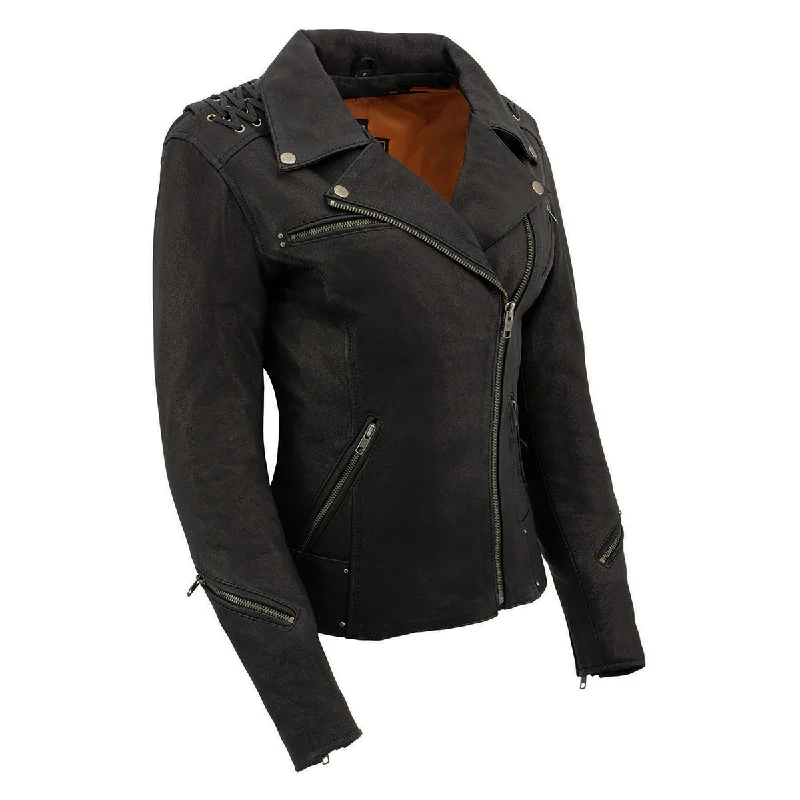 Milwaukee Leather MLL2525 Women's Black Leather Lightweight Lace to Lace Jacket Appliqued Jacket Beaded Jacket Sequined Jacket Milwaukee Leather MLL2525 Women's Black Leather Lightweight Lace to Lace Jacket Appliqued Jacket Beaded Jacket Sequined Jacket