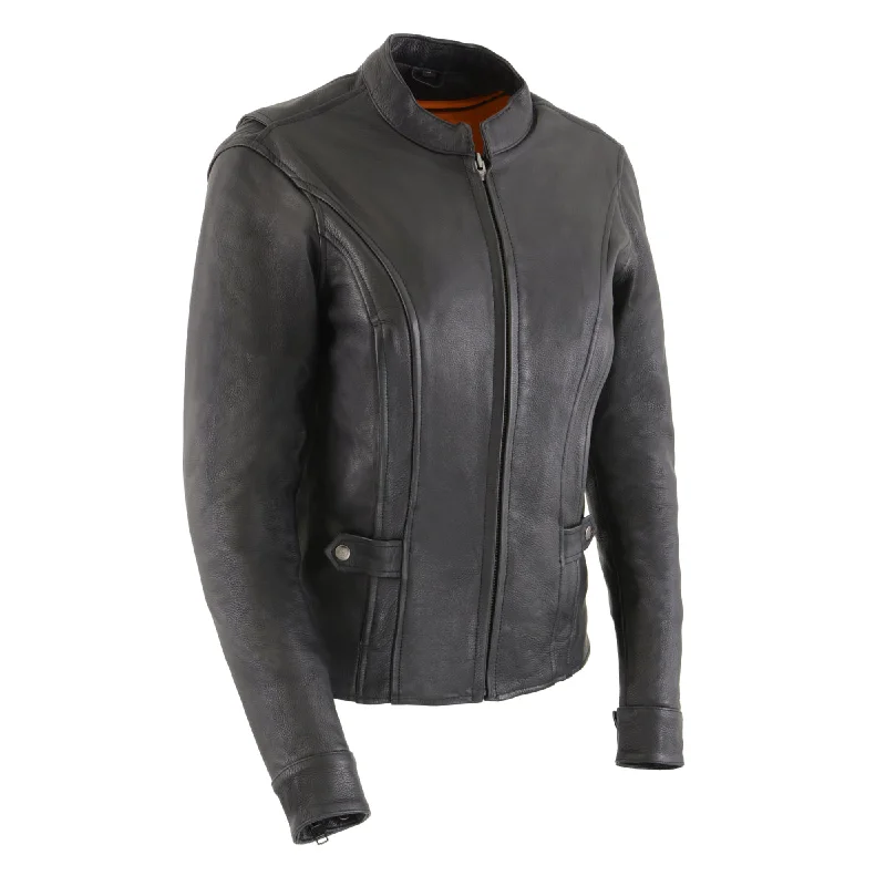 Milwaukee Leather MLL2530 Women's Vented Black Leather Scooter Jacket Hoodie Zip-Up Jacket Button-Up Jacket Milwaukee Leather MLL2530 Women's Vented Black Leather Scooter Jacket Hoodie Zip-Up Jacket Button-Up Jacket